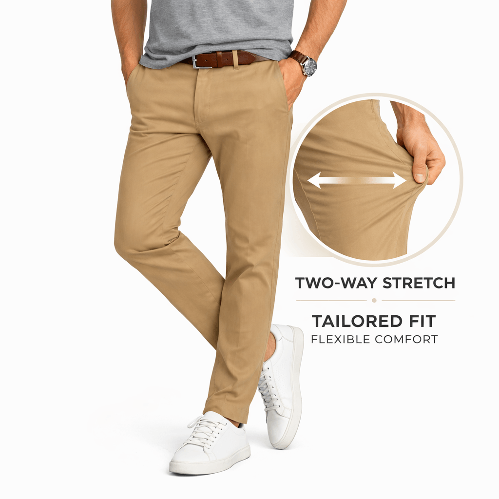 Denro Signature Two-Way Stretch Chinos — Camel Tan